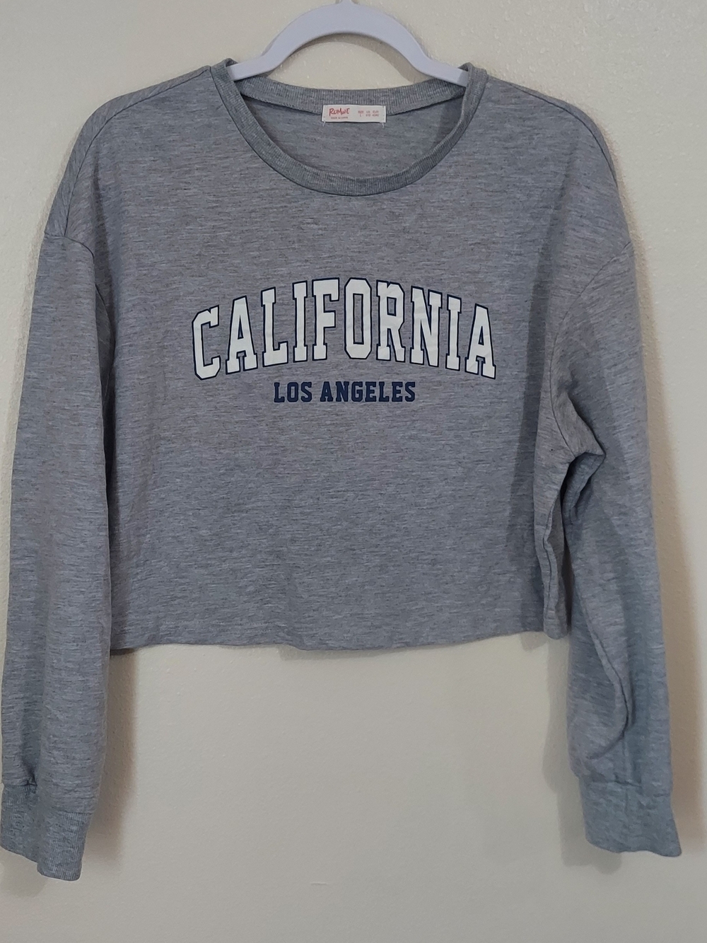 ROMWE Gray Cropped 'CALIFORNIA LOS ANGELES' Sweatshirt